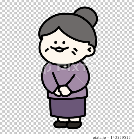 手を前で組んでにやけるおばあさんのイラスト 背景透過 手を前で組んでにやけるおばあさんのイラスト 背景透過 143539513