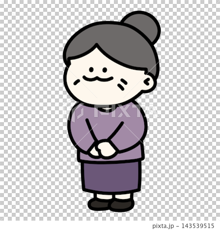 An illustration of a serious-looking grandmother with her hands clasped in front of her, with a transparent background. An illustration of a serious-looking grandmother with her hands clasped in front of her, with a transparent background. 143539515