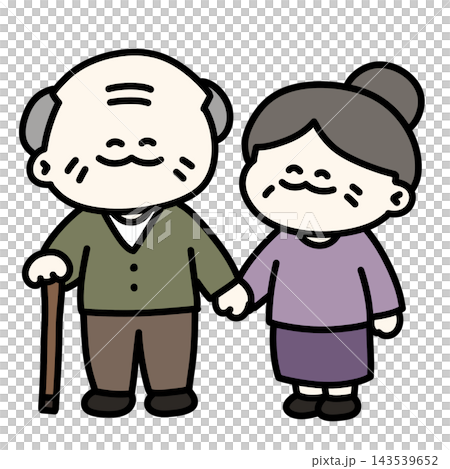 An illustration of an elderly couple holding hands and laughing happily together. An illustration of an elderly couple holding hands and laughing happily together. 143539652