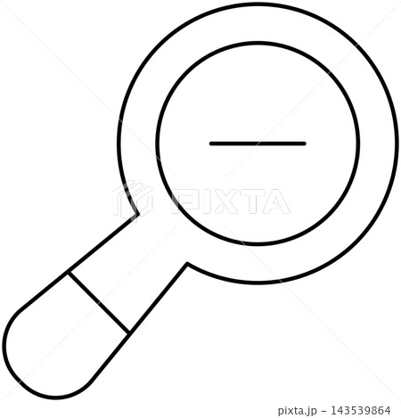 Line art style icon illustration of a magnifying glass with minus zoom out badge isolated on transparent background. Minimalist thin line element for zoom out UI. 143539864
