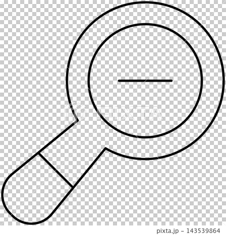Line art style icon illustration of a magnifying glass with minus zoom out badge isolated on transparent background. Minimalist thin line element for zoom out UI. Line art style icon illustration of a magnifying glass with minus zoom out badge isolated on transparent background. Minimalist thin line element for zoom out UI. 143539864