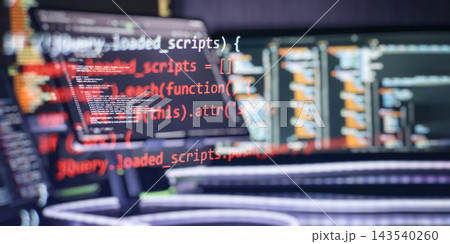 Frontend Web Development and Coding Concept with JavaScript Source Code, Developer Screens and Modern Workspace Frontend Web Development and Coding Concept with JavaScript Source Code, Developer Screens and Modern Workspace 143540260