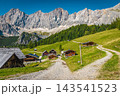 Fantastic alpine landscape with old wooden chalets in Austria 143541523