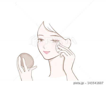 メイク直し(お化粧直し)でパウダーをあてる女性のイラスト メイク直し(お化粧直し)でパウダーをあてる女性のイラスト 143541607