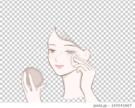 メイク直し(お化粧直し)でパウダーをあてる女性のイラスト メイク直し(お化粧直し)でパウダーをあてる女性のイラスト 143541607