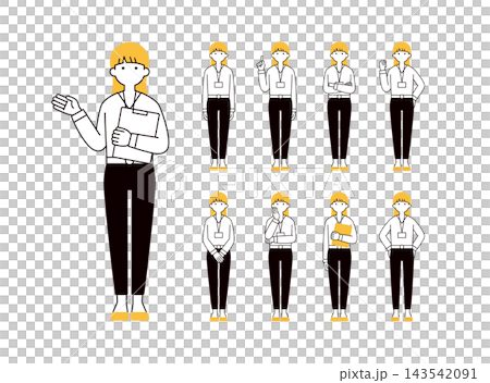 一組簡單的年輕女性/職業女性全身向量插圖,姿態各異。 一組簡單的年輕女性/職業女性全身向量插圖,姿態各異。 143542091