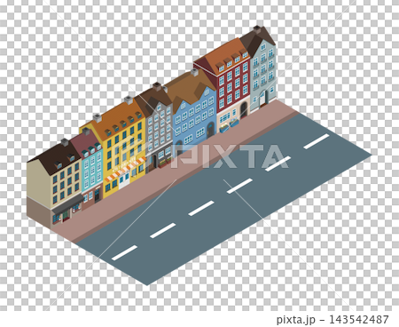 等距插畫:色彩繽紛的歐式建築景觀 等距插畫:色彩繽紛的歐式建築景觀 143542487