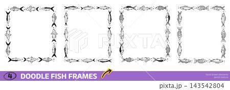 Hand drawn rectangular fish frame collection...のイラスト素材 [143542804] - PIXTA