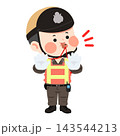 Cartoon Thai Traffic Police Officer Blowing Whistle and Making Stop Signal 143544213