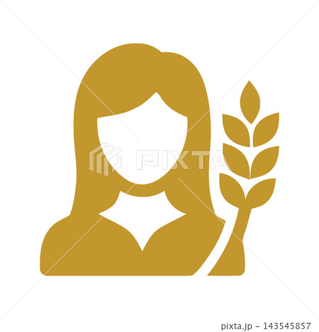 Golden silhouette of a woman holding a wheat stalk, symbolizing agriculture, health, and organic food. Golden silhouette of a woman holding a wheat stalk, symbolizing agriculture, health, and organic food. 143545857