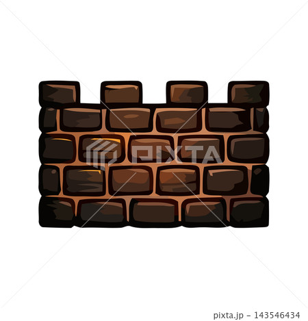 A sturdy, dark brown brick wall section with battlements, resembling a castle or fortification. A sturdy, dark brown brick wall section with battlements, resembling a castle or fortification. 143546434