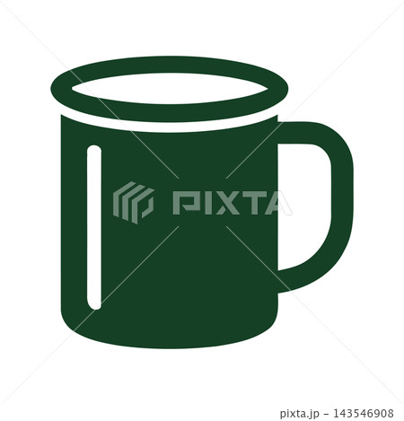 Simple vector illustration of a green enamel camping mug, perfect for outdoor themes and travel. Simple vector illustration of a green enamel camping mug, perfect for outdoor themes and travel. 143546908