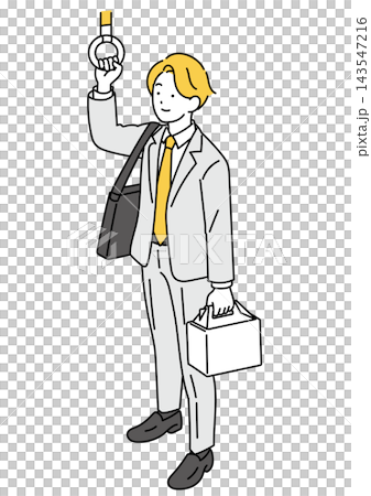 Illustration of a male office worker buying a cake and taking the train home. Illustration of a male office worker buying a cake and taking the train home. 143547216