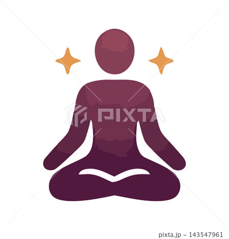 Silhouette of a person meditating in a lotus pose, surrounded by subtle sparkles, representing tranquility and mindfulness. 143547961