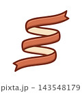 A decorative, curled ribbon banner with a swirling design in brown and cream, isolated on a white background. 143548179