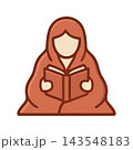 Illustration of a person wrapped in a warm blanket, engrossed in reading a book. Symbolizes comfort, knowledge, and leisure. 143548183