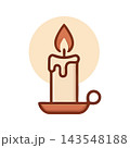 Stylized illustration of a lit candle in a vintage holder, emitting a soft, warm glow against a muted background. 143548188