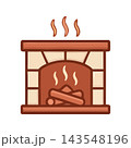 Stylized illustration of a warm, inviting fireplace with glowing embers and rising smoke, perfect for cozy home themes. 143548196