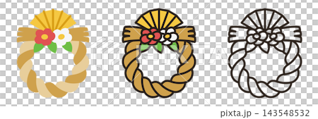 Shimenawa (New Year's decoration) illustration icons (3 types) (cute, simple, vector) Shimenawa (New Year's decoration) illustration icons (3 types) (cute, simple, vector) 143548532