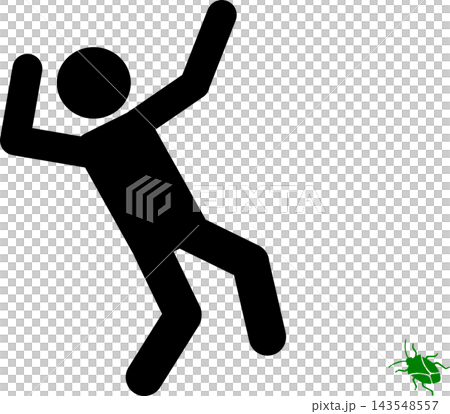 Pictogram of a person startled by a stink bug; black silhouette, transparent background. Pictogram of a person startled by a stink bug; black silhouette, transparent background. 143548557