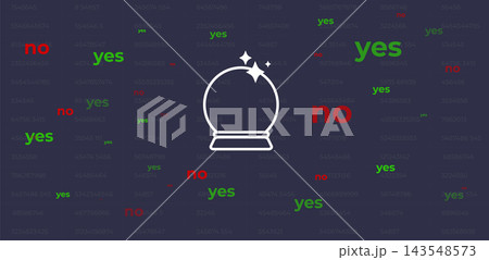 Crystal Ball Prediction Concept with Yes and No Words and Random Numbers Scattered on Dark Background, Decision Making and Forecasting Vector 143548573