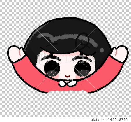 両手を上げた黒髪の女の子の手描きイラスト 143548753