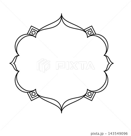 Round Islamic Arch Floral Frame Outline for Ramadan, Mandala Badge, and Wedding Invitation 143549096