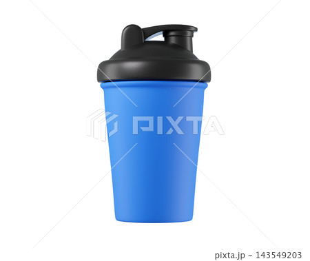 3d Blue shaker bottle with a black lid. Ideal for protein shakes, pre workout drinks, and gym routines. 143549203