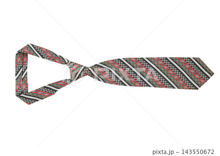 Tie with a geometric pattern isolated on a white background. Fashion design. Lifestyle integration. Top view. 143550672