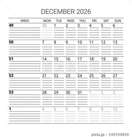 December 2026 English Functional Monthly Schedule Template Clean Minimal Busines December 2026 English Functional Monthly Schedule Template Clean Minimal Busines 143550859