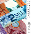 Costa Rican colon money bills pile on table. Costa Rica banknotes of CRC currency close up 143551712