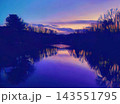 Purple Twilight Over Still River With Reflections 143551795