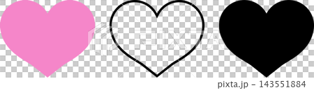 A set of three simple pink and black heart icons with transparent backgrounds (vector icons). A set of three simple pink and black heart icons with transparent backgrounds (vector icons). 143551884