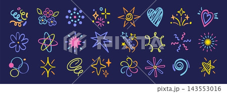 Crayon background. Kid carnival chalk draw, celebrate brush frame or marker birthday pattern, confetti and sunburst. Playful decorative elements. Creative branding vector isolated icons set Crayon background. Kid carnival chalk draw, celebrate brush frame or marker birthday pattern, confetti and sunburst. Playful decorative elements. Creative branding vector isolated icons set 143553016