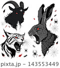 A collection of vector illustrations in a dark, Gothic, and occult style is featured in the selected region 143553449