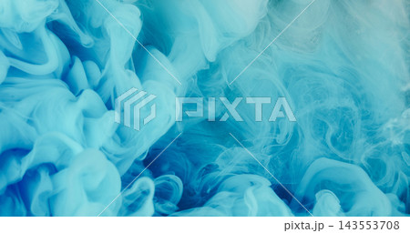 Cloud mix. Fog fluid. Blue paint fume swirl explosion underwater. Art color blur texture abstract background pigment curl blow liquid. Cloud mix. Fog fluid. Blue paint fume swirl explosion underwater. Art color blur texture abstract background pigment curl blow liquid. 143553708