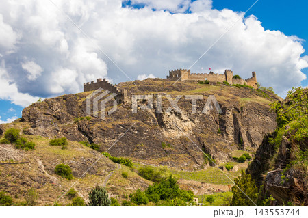 View of Tourbillon Castle in Sion, Switzerland View of Tourbillon Castle in Sion, Switzerland 143553744