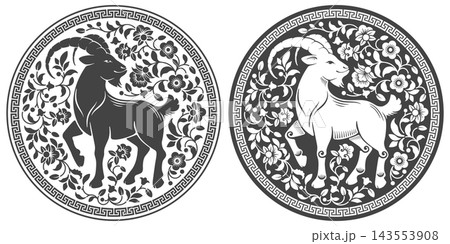 Chinese New Year Goat Circle Labels Chinese New Year Goat Circle Labels 143553908