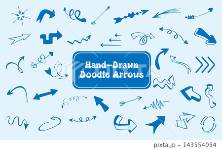 Hand-drawn doodle arrows set in blue, decorative sketch arrow collection for infographics, playful pointer vector elements for presentations. Hand-drawn doodle arrows set in blue, decorative sketch arrow collection for infographics, playful pointer vector elements for presentations. 143554054