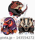 This canvas features a set of Halloween-themed digital illustrations depicting three aggressive-looking wild animals 143554272