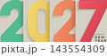 2027 new year papercut banner with big colorful numbers. Elegant greeting card. Design for flyers, web, banners, posters, business diaries. Vector illustration 143554309
