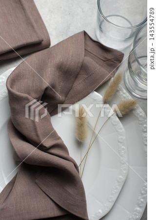 Chocolate Brown Linen Viscose Napkin Place Setting 143554789