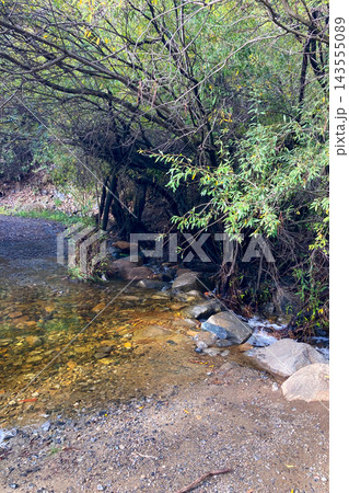 Hiking trail to waterfalls over river Caballos, Sierra de la Nieves National Park in Tolox, Malaga, Spain 143555089