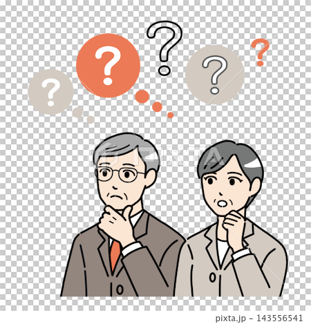 An illustration of a male and female business executive with their hands on their chins, deep in thought. An illustration of a male and female business executive with their hands on their chins, deep in thought. 143556541