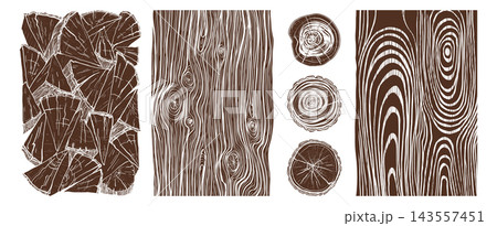 Wood textures natural brown tones combine fractured grain tree rings flowing lines organic set 143557451