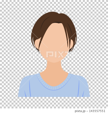 Vector illustration of the upper body of a young woman (faceless) with short hair and casual clothes. Vector illustration of the upper body of a young woman (faceless) with short hair and casual clothes. 143557551