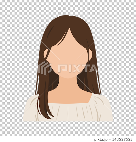Vector illustration of the upper body of a young woman (faceless) with shoulder-length hair in casual clothes. 143557553