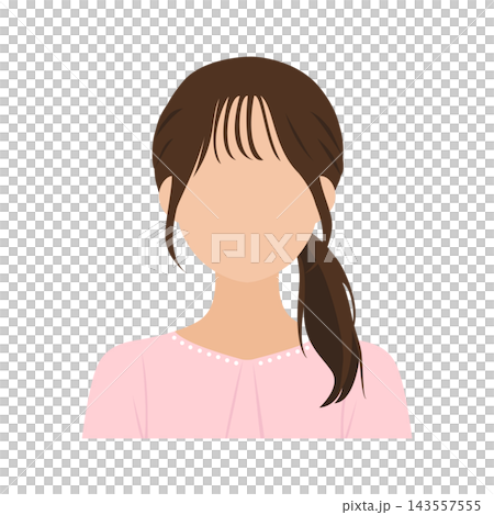 Vector illustration of the upper body of a young woman (faceless) in casual clothes with a low side ponytail. 143557555