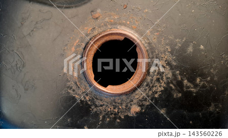 Rusty Motorcycle Fuel Tank Filler Hole Top View Rusty Motorcycle Fuel Tank Filler Hole Top View 143560226