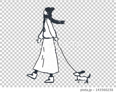 一個女人遛狗的線條畫插圖 一個女人遛狗的線條畫插圖 143560238